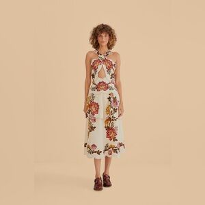 NWT Sand Leopard Flowers Cut Out Midi Dress Size Small